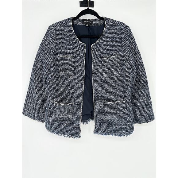 Talbots Jacket Tweed Preppy Quiet Luxury Old Money Business Fringe Blue Size 12 - Picture 2 of 9